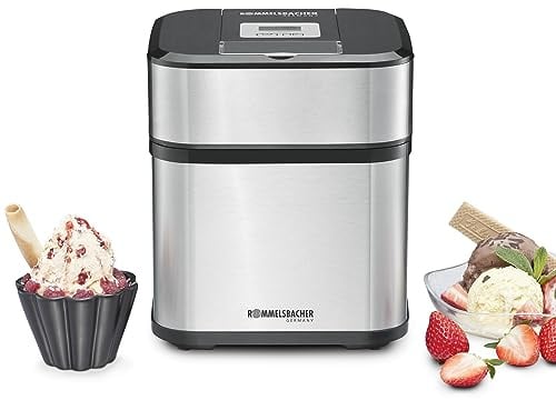 ROMMELSBACHER Eismaschine IM 12 Kurt - für Speiseeis, Frozen Yogurt, Sorbet & Slush, 1,5 Liter Gefrierbehälter, 500 ml Füllmenge, Zeitschaltuhr, leichte Reinigung, Eisportionierer