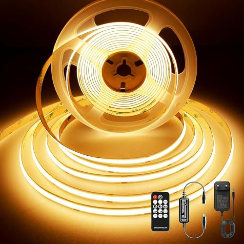 BERIXDEEP COB LED Streifen 3m Warmweiß mit Trafo, 24V, 8mm Breit, 2700K | Dimmbar LED Strip mit Fernbedienung für Indirekten Beleuchtung zum Schränke, Spiegel, Bett, Haus Dekoration, CRI 92, 90lm/w