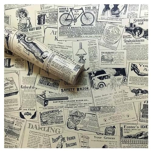 LEPENDOR Selbstklebende Papierschale der Weinlesezeitung Selbstklebende Tapete Retro Style Bedrucktes Stickpapier Einfach aufzutragen Peel and Stick Wallpaper - Zeitung, 0.45 x 3 m