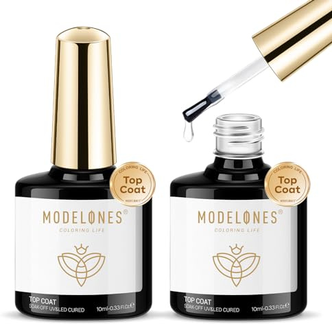 Modelones Top Coat, 2 Stück 10ml No Wipe Top Coat Gel UV, Überlack UV LED Gellack Gel Nagellack Polish