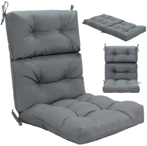 RELAX4LIFE Hochlehner Auflagen 116 x 56,5 x 12 cm, Polsterauflagen mit Befestigungsbänder, Gartenstuhlauflagen mit 12 cm dicken Polsterung, Stuhlkissen für Gartenstuhl, Sessel, Hochlehner, Grau