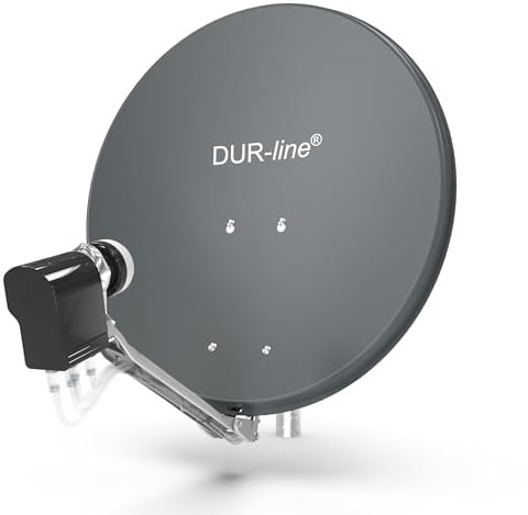 DUR-line 6 Teilnehmer Unicable-Set - Qualitäts-Alu-Satelliten-Komplettanlage - Select 60cm/65cm Spiegel/Schüssel Anthrazit + Unicable LNB(UK 104) - für 6 Receiver/TV [Neuste Technik, DVB-S2, 4K, 3D]