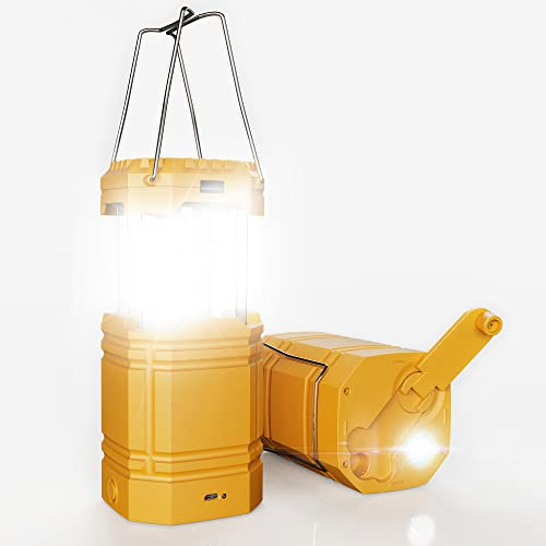 Handkurbel Solar Camping Laterne, Tragbare Ultrahelle LED-Taschenlampe, 30-35 Stunden Laufzeit, Typ C-Ladegerät, 3000mAh Power Bank, Elektronische Laterne für den Außenbereich, Wanderlesung