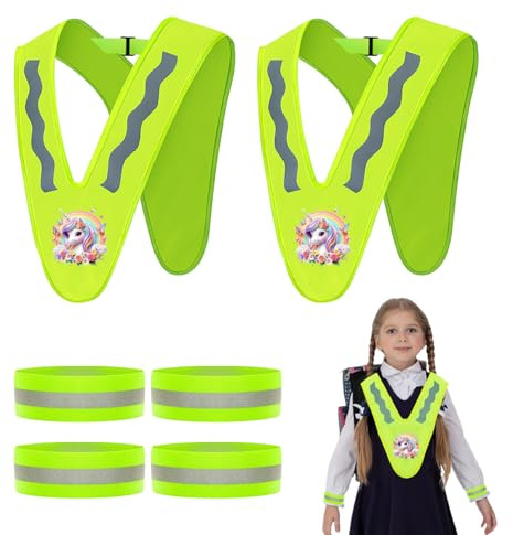 SPERMUOY Warnweste Kinder V Form 2 Stück Leuchtweste Kinder Warnweste mit Reflektorband,reflektorweste Kinder 6-12 Jahre für Laufent,Sport,Radfahren