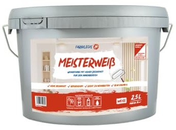Farbklecks24 Meisterweiß (versch. Größen) Wandfarbe, weiss (2,5L), hohe Deckkraft