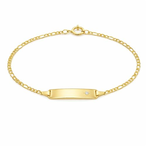 JC Trauringe Baby- & Kinder ID-Armband Goldarmband 333 Gold 14 cm mit Zirkonia-Stein in Sternfassung I Figaro Armband mit Gravur Taufarmband Namensarmband | Nickelfrei | Made in Germany I 5.53042.70