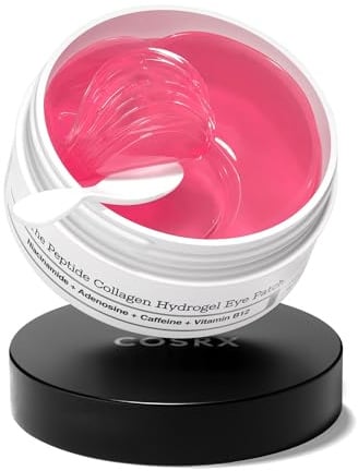 COSRX Pink Peptide Collagen Hydrogel Augenpads mit Koffein gegen Augenringe, vermindert das Volumen von Tränensäcken und Schwellungen, Anti-Falten Eye Patches, Korean Skincare, 60 Stück
