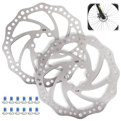 AetherAurora 2 Stück Edelstahl Fahrrad Bremsscheibe 160mm,mit 12 Schrauben | Lochmittenabstand 44mm, für Die Meisten Mountainbike Rennrad MTB und BMX