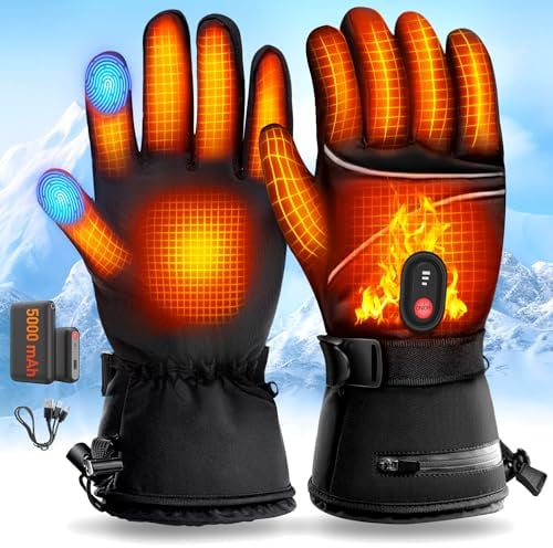 DeeprBetter Beheizbare Handschuhe Damen Herren, 5000mAh Akku Beheizte Handschuhe mit Heizung, Wasserdicht Motorradhandschuhe Beheizbar mit 3 Stufen,Touchscreen Beheizte handschuhe Motorrad,Ski,Fahrrad