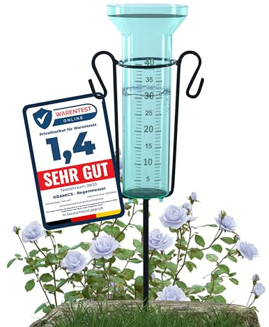 Oramics Regenmesser mit Erdspieß Metall 75cm – Analoger Niederschlagsmesser für Garten & Außenbereich – Regenmengenmesser bis 40mm – Wetterfester Regenmesser Garten mit gut ablesbarer Skala