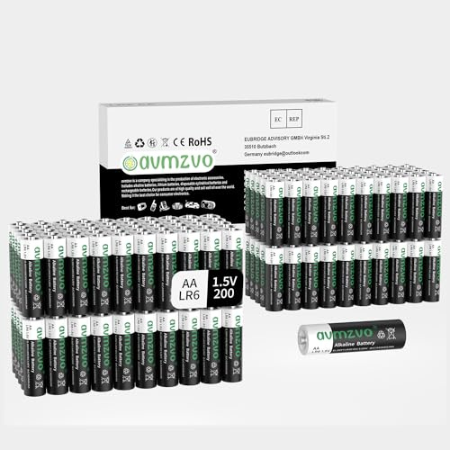 avmzvo Batterien AA 200 stück, LR6 1,5V Alkaline, langlebige Power, Leistungsstark, Kann für Spielzeug, Wecker und andere elektronische Geräte verwendet Werden【10 Jahre Garantie】