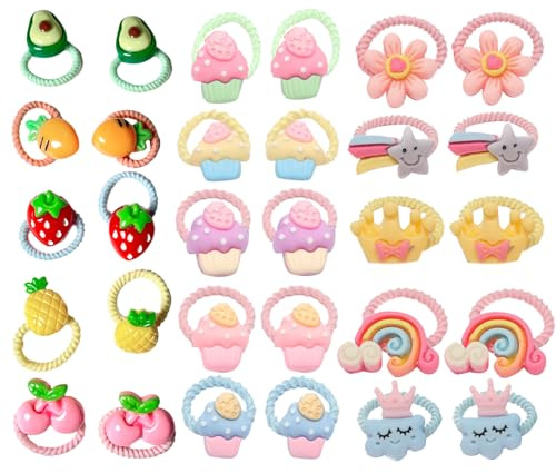 30 Stück Baby Mädchen Haarschleifen,Cute Haargummis mit Früchte,Rosa Elastisches Haarbänder,Bunt Elastisch Haargummis,für Kleine Mädchen Kinder Babys Kleinkind Zubehör