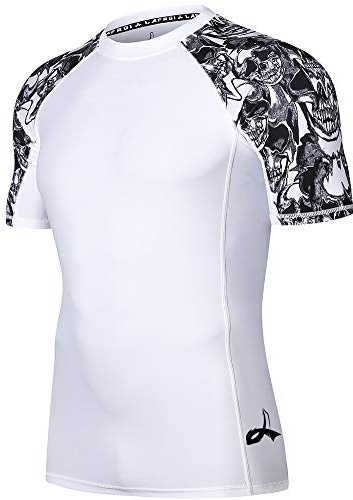 LAFROI Herren Kurzarm UPF 50+ Kompressionsshirt Rash Guard-CLY02D (Skull,MD)