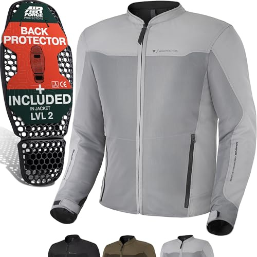 SHIMA OpenAir Motorrad Jacke Herren mit Protektoren AirForce Rückenprotektor Motorradjacke Sommer Mesh Belüftet Textiljacke Schutzjacken Protektorenjacke Luftige (Männer, Grau, XL)