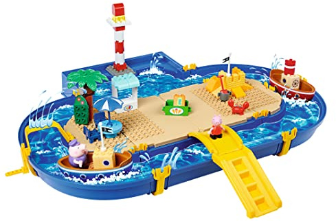 BIG-Waterplay - Peppa Pig Holiday - Outdoor-Wasserspielzeug mit großer Wasserbahn, BIG-Bloxx Bausteinen, Handkurbel & Peppa Wutz Figuren, für Kinder von 3 - 7 Jahren