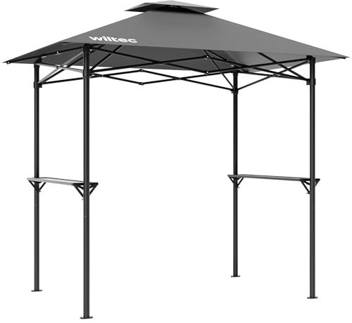 Wiltec Grillpavillon in Grau 245 x 152 x 242 cm, BBQ Pavillon mit Rauchabzug, Grillüberdachung mit wasserfester Dachplane, Grillzelt mit 2 Ablagen