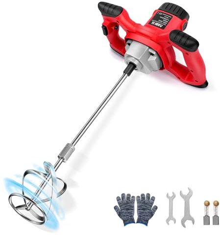 Anbull 2100W Farb-Mörtelrührer,6-Gang-Getriebe 0-930U/min betonmischer, M14 Chrom Spiralstange 60cm, Rührwerk betonrührer Ø 120 mm,für Bis 65 L Mischgut/Handmischer für Farbe, Putz & Estrich