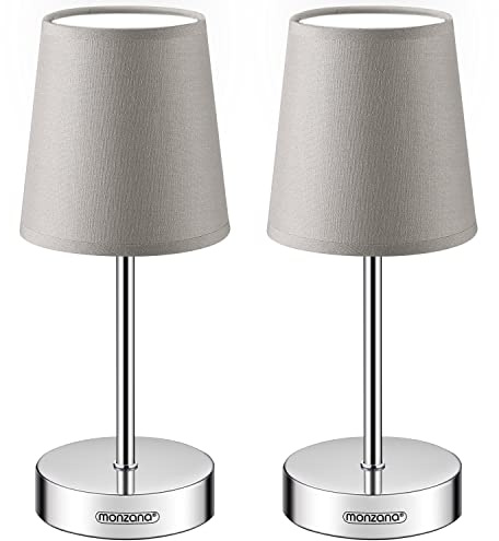Monzana® Nachttischlampe 2er Set 32cm Stoff Grau Taupe Anthrazit Weiß Wohnzimmer Schlafzimmer Lampe Leuchte Tischlampe Nachttischleuchte Tischleuchte