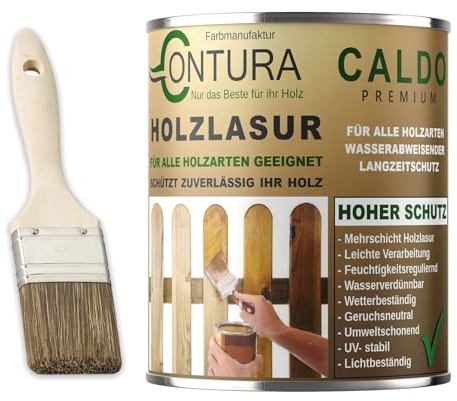 Holzlasur Dickschichtlasur 750ml Set mit Pinsel 2in1 Dauerschutzlasur Holzschutz Lasur (01 Farblos-Natur)