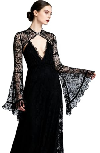 keland Damen Gothic Spitzenbolero Goth Spitzen Bolero Top | Viktorianisch Lace Mesh Bolero Shrug, Hexe Vampir Geister Rollenspiele, Mittelalter, Halloween, Karneval, Fasching, Fantasy
