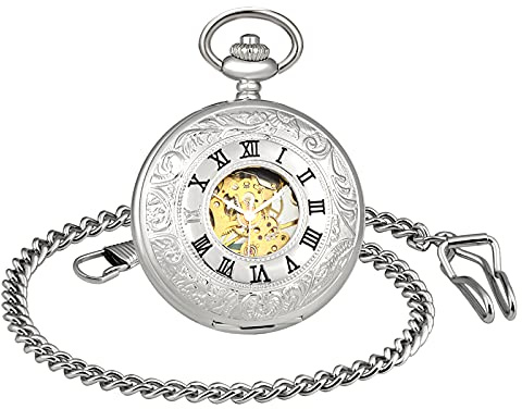 SUPBRO Damen Herren Taschenuhr Analog Mechanische Kettenuhr Uhr Pocket Watch mit Halskette Pullover Kette Unisex