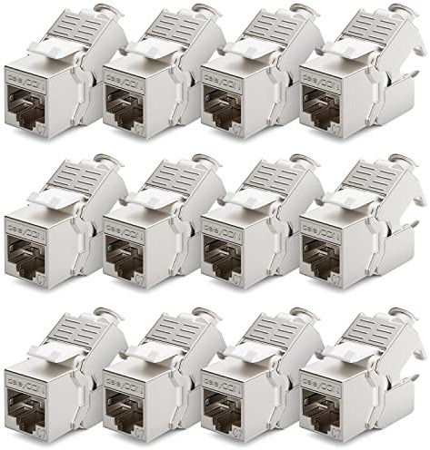 deleyCON CAT 7 Keystone Jack Modul 1000MHz 10 Gbit/s LSA, 12 Stück | CAT7 CAT6 CAT6a Verlegekabel, Verbinder, Patchkabel, Netzwerkkabel, STP Schirmung, RJ45 Buchse, Schneidklemme