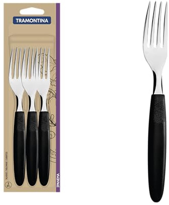 Tramontina Ipanema Gabelset, 3-teilig, Edelstahl, Ergonomischer Kunststoffgriff, Tafelgabel, Steakgabel, Spülmaschinenfest, Rostfrei, für Camping, Picknick