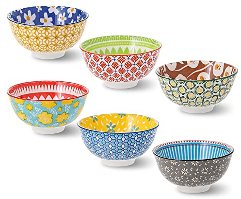 Kleine Schalen Dessertschalen Keramik Schale - Porzellan Klein Schüsseln 300 ml für Snack | Reis | Dessert | Suppen - 6er Set Bunte Snackschale Reisschale - Mikrowellen und Spülmaschinenfest - 12 cm