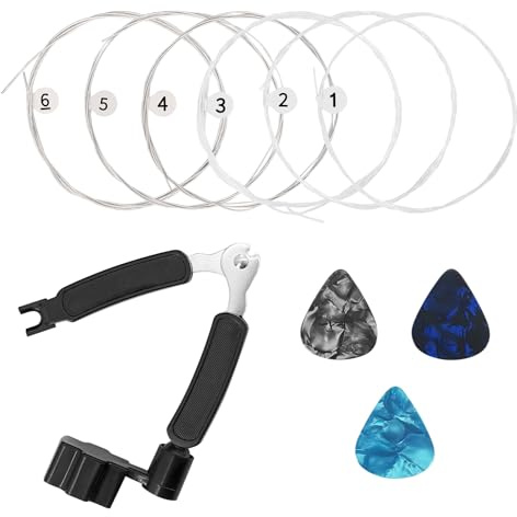 Kalexion Gitarrensaiten Klassische Gitarre - Nylon Saiten mit Silberbeschichtung, 6er Satz für Konzertgitarre, Westerngitarre und Akustikgitarre, Medium, mit 3 Plektren & 3-in-1 Werkzeug