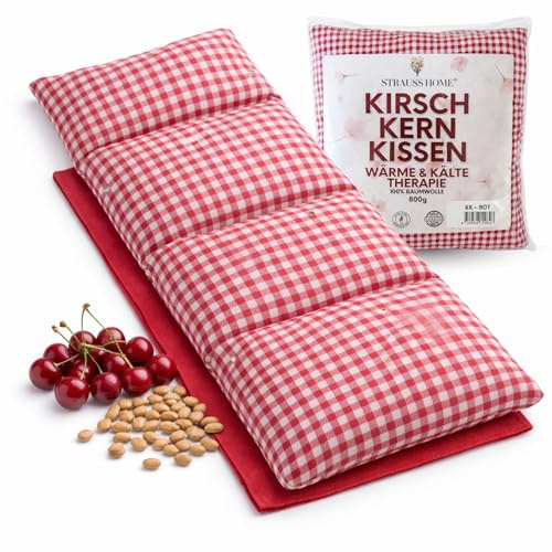 Strauss Home® Kirschkernkissen Gross, Mikrowelle, Körnerkissen Mikrowelle, Wärmekissen Nacken Schulter, Baumwollstoff 50x20cm (Rot Vintage)