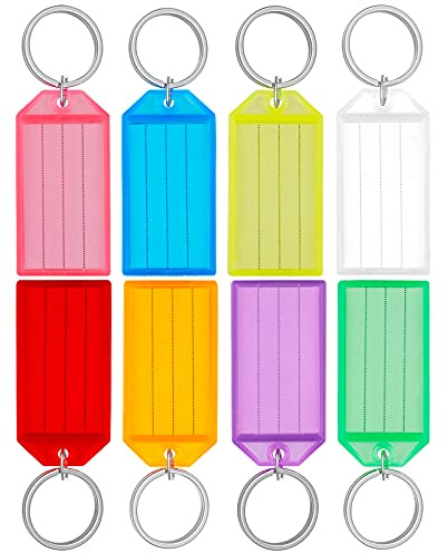 Uniclife 20er Pack Robust Kunststoff Schlüsselanhänger beschriftbar, Schlüsselanhänger zum Beschriften mit Split Ring Label Fenster, 8 Farben