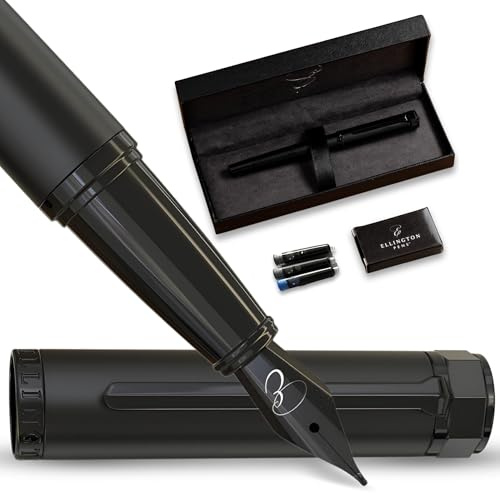 Ellington Pens Luxus Füllfederhalter Set - Füllfederhalter zum Schreiben - Glatte mittlere Feder - Inklusive nachfüllbarem Tintenkonverter, 3 Tintenpatronen [Schwarz & Blau], Geschenkbox - Elegante