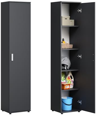 Schmaler Mehrzweckschrank Haushaltsschrank mit 1 Tür & 4 Einlegeböden | 40x35x184 cm (BxTxH) für Flur, Büro oder Schlafzimmer in Anthrazit
