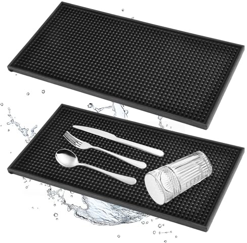 Neerow 2 Stück Barmatte, 30 x 15 cm Abtropfmatte Geschirr, Abtropfmatte Spüle Hitzebeständiges Rutschfestes, für Bar, Club, Küche, Restaurants, Café Schwarz