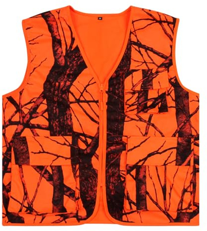VicBre Blaze Orange Jagdweste für Herren Angelwesten Outdoor Arbeitsweste | 4 Taschen,leicht und bequem,hohe Sichtbarkeit im Feld,perfekt zum Wandern,Klettern,Camping,Arbeiten im Freien
