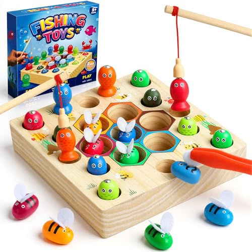 COOLJOY Magnetische Angelspiel, Spielzeug ab 2 Jahre, Motorikspielzeug, Spiele ab 2 3 Jahre, Montessori Spielzeug, Holzspielzeug, Kinderspielzeug ab 2 3 Jahre, Ostern Geschenke Kinder Mädchen Junge
