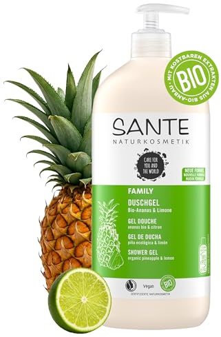SANTE Naturkosmetik Erfrischendes Duschgel mit Zitrusduft, Feuchtigkeitsspendende Duschpflege für geschmeidige Haut in Familiengröße, Mit Bio-Ananas und Limone, Family Duschgel, 1 x 950 ml