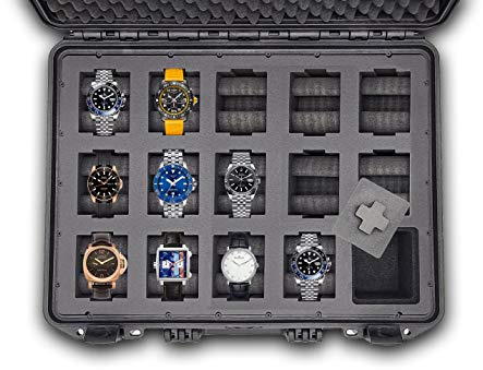 MC-CASES ® Uhrenkoffer Transportkoffer für bis zu 14 Uhren - Reisekoffer - Wasserdicht - Abschließbar - Perfekt für Reisen - Extrem geschützt - Made in Germany (Platz für 14 Uhren)